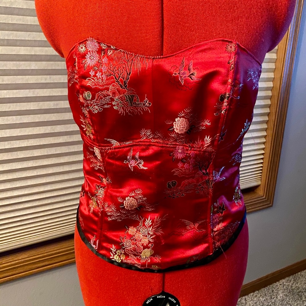 Handmade Oriental Print Satin Corset